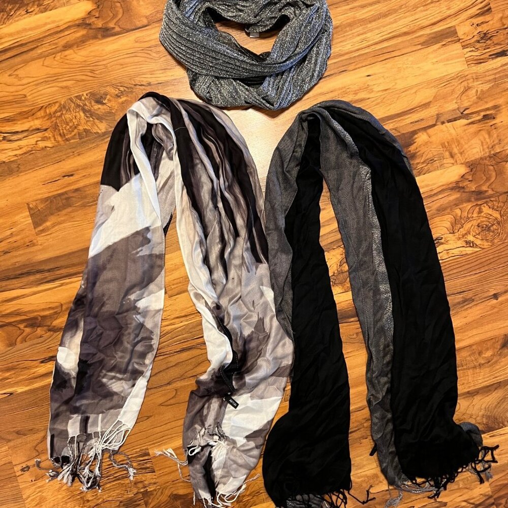 Lot of 3 Black/Grey/White Dress Scarves